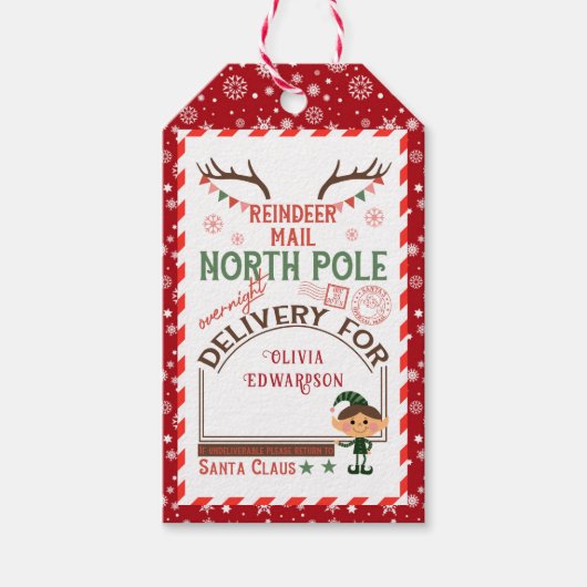 Waterverf kerstvakantie van Santa cadeau presse Cadeaulabel (Voorkant)