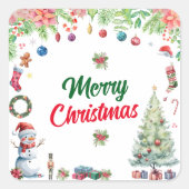 Waterverf Kerstvakantie Vierkante Sticker (Voorkant)