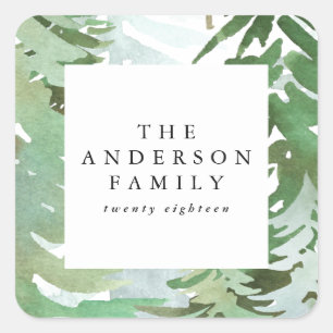 Waterverf kerstvakantie vierkante sticker