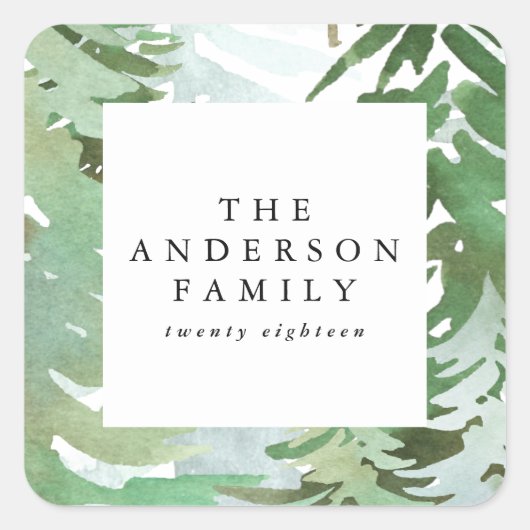 Waterverf kerstvakantie vierkante sticker (Voorkant)