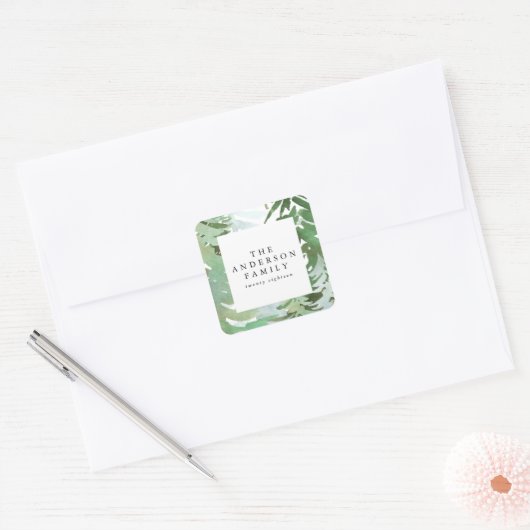 Waterverf kerstvakantie vierkante sticker (Envelop)