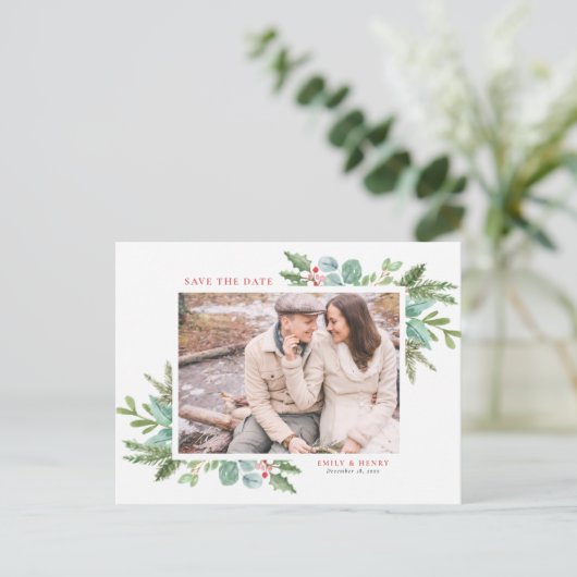 Waterverf kerstval Foto Save the Date Aankondigingskaart (Staand voorkant)