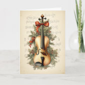  Waterverf Kerstvel Bladmuziek Viool Feestdagen Kaart (Voorkant)
