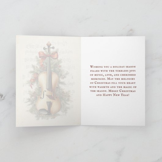  Waterverf Kerstvel Bladmuziek Viool Feestdagen Kaart (Binnen)