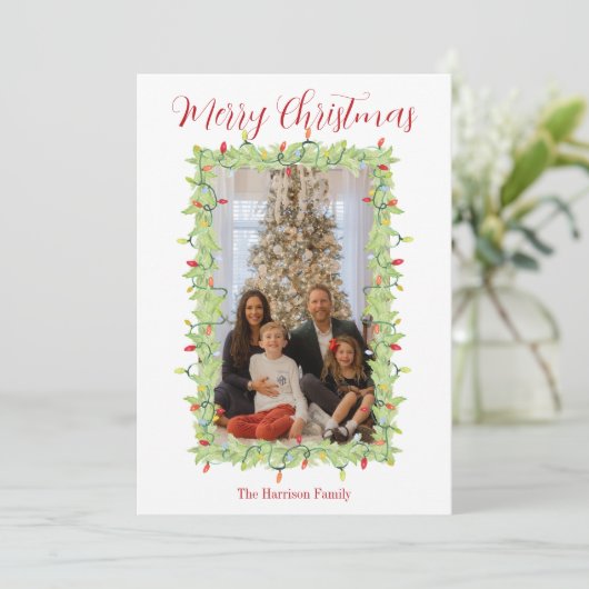 Waterverf Kerstverlichting Garland Feestdagenkaart (Staand voorkant)