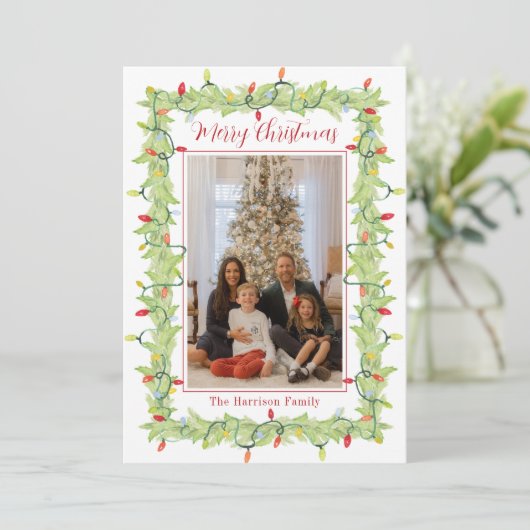 Waterverf Kerstverlichting Garland Feestdagenkaart (Staand voorkant)