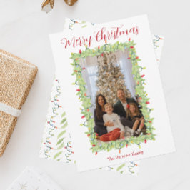 Waterverf Kerstverlichting Garland Feestdagenkaart