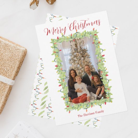 Waterverf Kerstverlichting Garland Feestdagenkaart