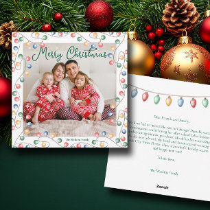 Waterverf kerstverlichting Schattigee familiefoto Feestdagenkaart