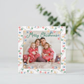 Waterverf kerstverlichting Schattigee familiefoto Feestdagenkaart (Staand voorkant)