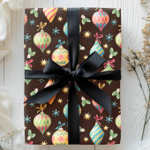 Waterverf kerstversiering bruine vakantie cadeaupapier