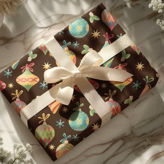 Waterverf kerstversiering bruine vakantie cadeaupapier