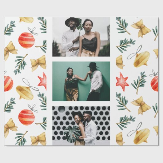 Waterverf kerstversiering Fotocollage Cadeaupapier (Vlak)