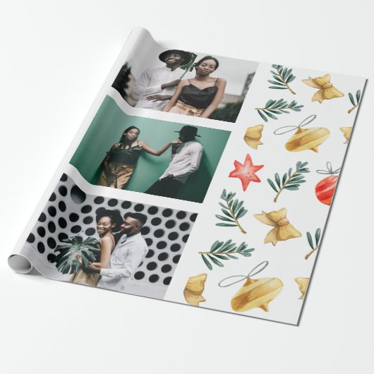 Waterverf kerstversiering Fotocollage Cadeaupapier (Uitgerold)