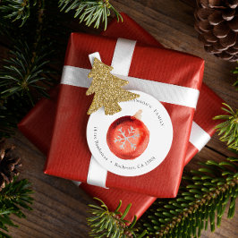 Waterverf kerstversiering met sneeuwvlok ronde sticker