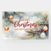 Waterverf kerstversieringen en dennentakken spandoek (Horizontaal)