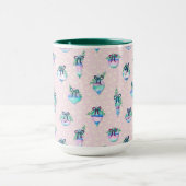 Waterverf kerstversieringen en sneeuw op roze mok (Midden)