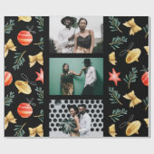 Waterverf kerstversieringen Foto Collage Black Cadeaupapier (Vlak)