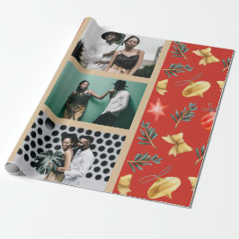 Waterverf kerstversieringen Foto Collage Red Cadeaupapier