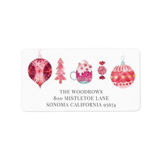 Waterverf kerstversieringen retouradres etiket (Voorkant)