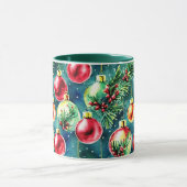Waterverf kerstversieringen, rood en Blauwgroen gr Mok (Midden)