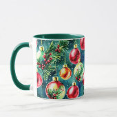 Waterverf kerstversieringen, rood en Blauwgroen gr Mok (Links)