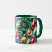 Waterverf kerstversieringen, rood en Blauwgroen gr Mok (Voorkant rechts)
