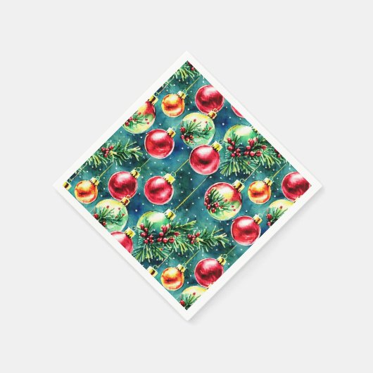 Waterverf kerstversieringen, rood en Blauwgroen gr Servet (Hoek)