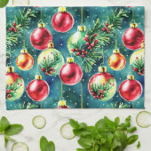 Waterverf kerstversieringen, rood en Blauwgroen gr Theedoek (Gevouwen)