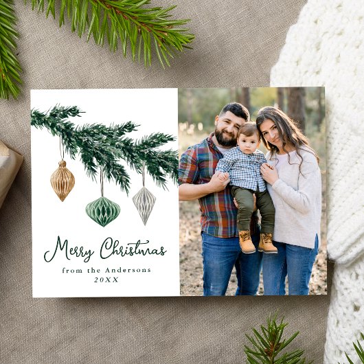 Waterverf kerstversieringsfoto feestdagenkaart