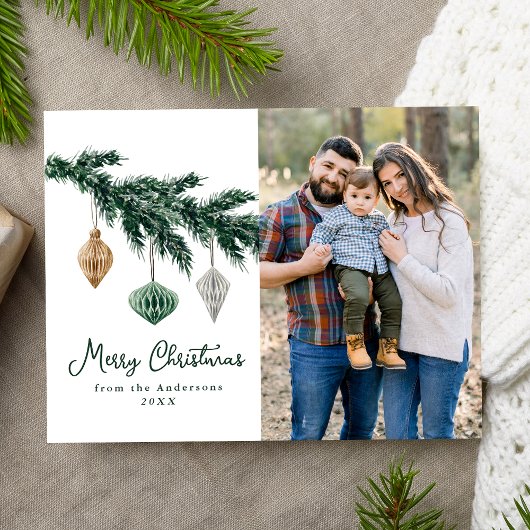 Waterverf kerstversieringsfoto feestdagenkaart