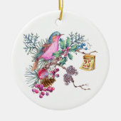 Waterverf kerstvogel en bessen keramisch ornament (Voorkant)