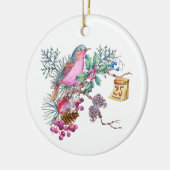 Waterverf kerstvogel en bessen keramisch ornament (Links)