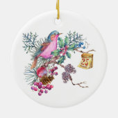 Waterverf kerstvogel en bessen keramisch ornament (Achterkant)