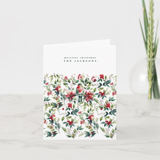 Waterverf Kerstvogel en Botanicals | Foto Feestdagen Kaart (Voorkant)