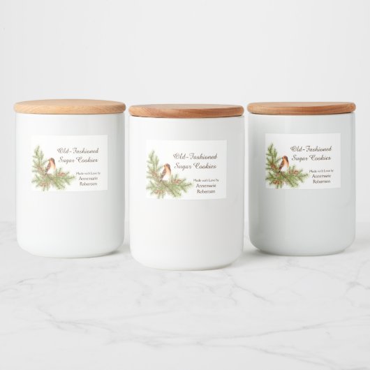 Waterverf Kerstvogel Holly Berries Pine Voedselcontainer Etiket (Flessen)