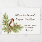 Waterverf Kerstvogel Holly Berries Pine Voedselcontainer Etiket (Enkel label)