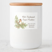 Waterverf Kerstvogel Holly Berries Pine Voedselcontainer Etiket (Voorkant)
