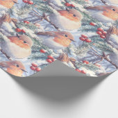 Waterverf kerstvogels in de bomen cadeaupapier (Hoek)