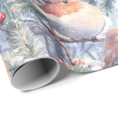 Waterverf kerstvogels in de bomen cadeaupapier (Rol Hoek)