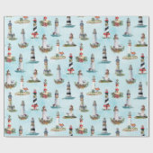 Waterverf kerstvuurtoren: Nautical Blue Cadeaupapier (Vlak)