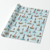 Waterverf kerstvuurtoren: Nautical Blue Cadeaupapier (Uitgerold)