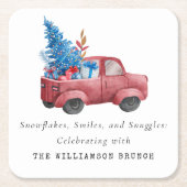 WATERVERF KERSTWAGEN GEPERSONALISEERD KARTONNEN ONDERZETTERS (Voorkant)