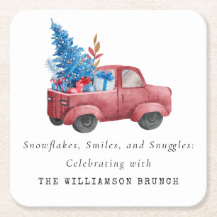 WATERVERF KERSTWAGEN GEPERSONALISEERD KARTONNEN ONDERZETTERS