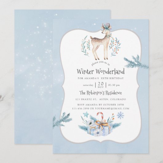 Waterverf Kerstwinter: Birthday Kaart (Voorkant / Achterkant)