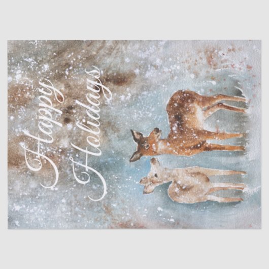 Waterverf kerstwinter deer tissuepapier (Voorkant)