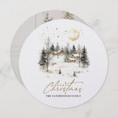 Waterverf Kerstwinter Dorp Foto Feestdagenkaart (Voorkant / Achterkant)