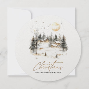 Waterverf Kerstwinter Dorp Foto Feestdagenkaart