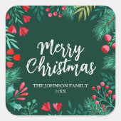 Waterverf Kerstwinter krans met Holly Vierkante Sticker (Voorkant)