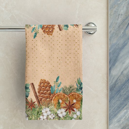 Waterverf kerstwinter Oranje Pine Bad Handdoek